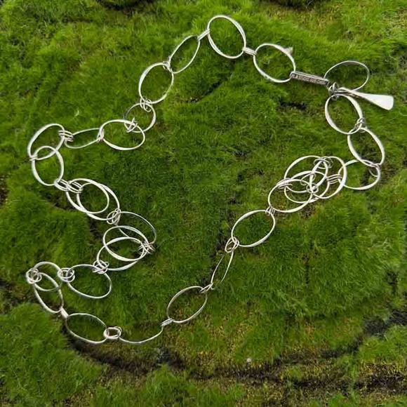 Robert Lee Morris Sterling Silver Necklace Wide Hoops ~36" Signed RLM Studio - Picture 3 of 12